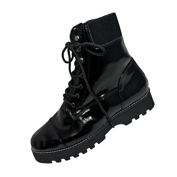 Donald J Pliner Women's Halson Crinkle Patent Combat Boots Size 7.5 NEW - Picture 1 of 6